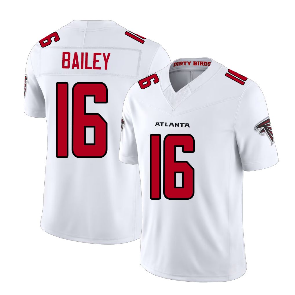 Atlanta #16 Bailey Player Football V Neck Short Sleeve White Jersey Jake For Men Youth Women Gift