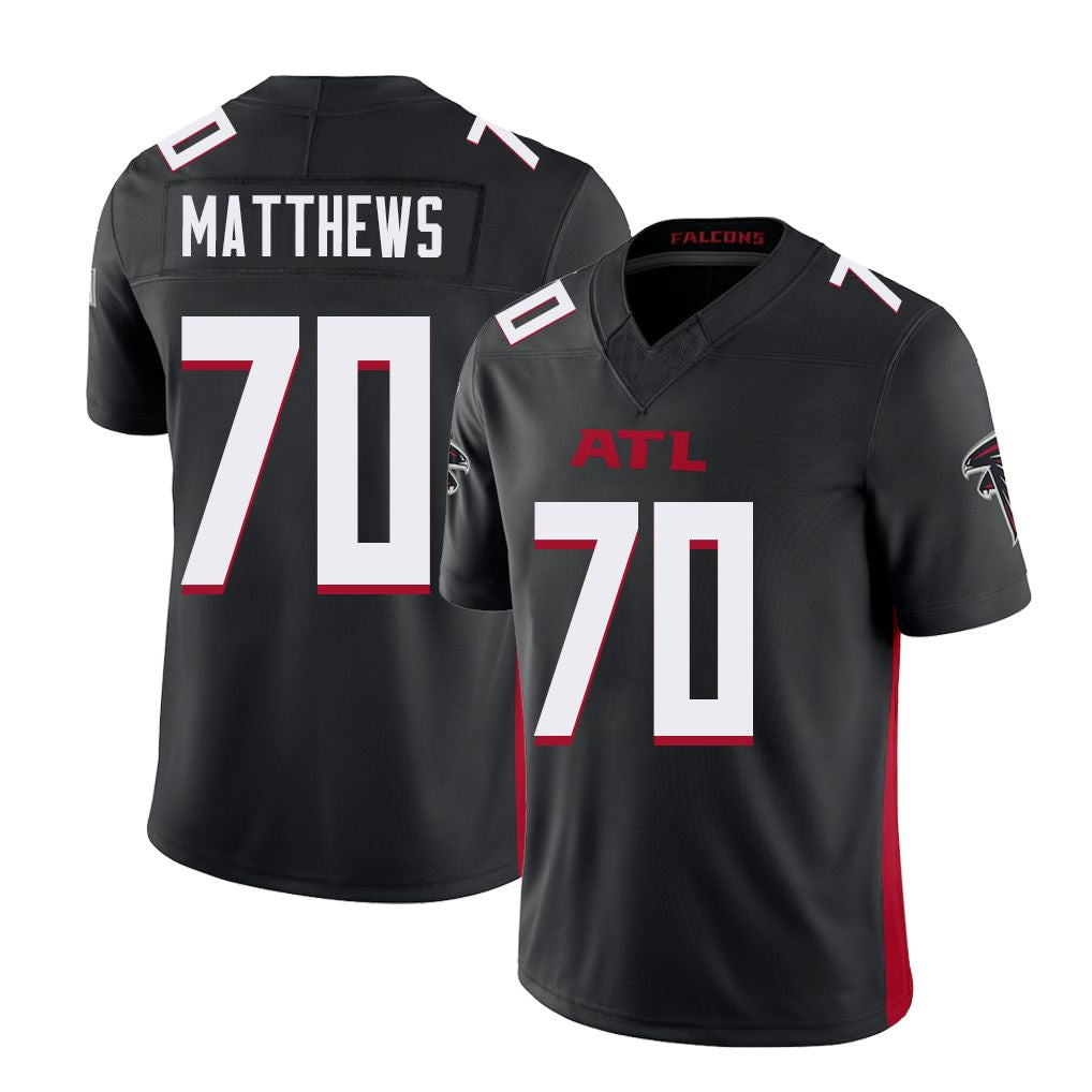 Atlanta #70 Matthews Player Football V Neck Short Sleeve Black Jersey Jake For Men Youth Women Gift