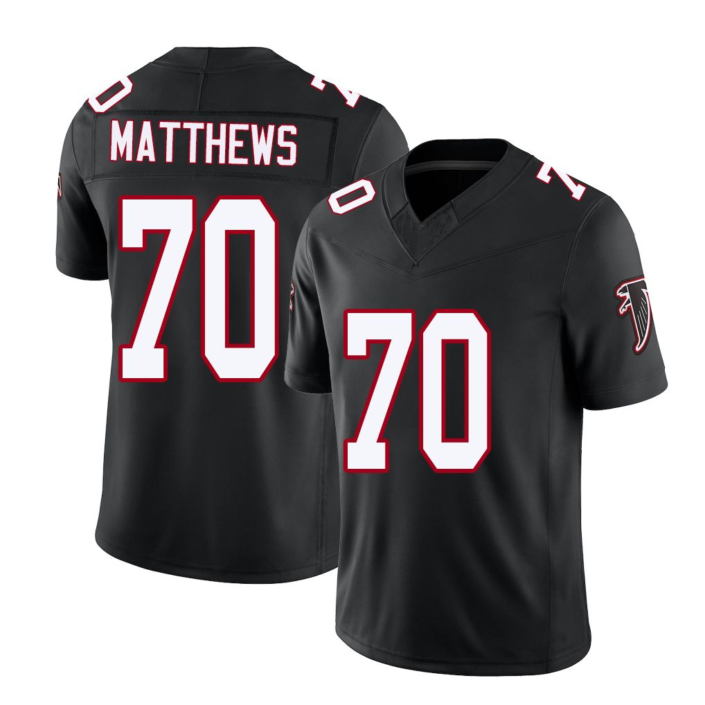 Atlanta #70 Matthews Player Football V Neck Short Sleeve Black Throwback Jersey Jake For Men Youth Women Gift