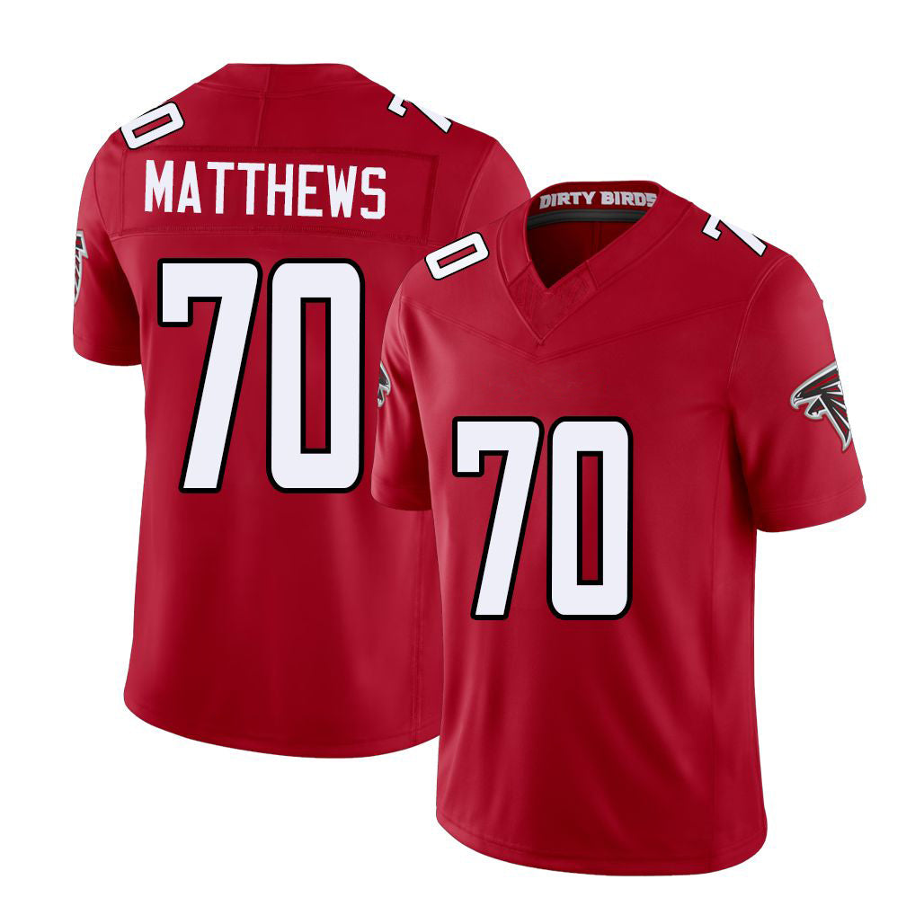 Atlanta #70 Matthews Player Football V Neck Short Sleeve Red Jersey Jake For Men Youth Women Gift
