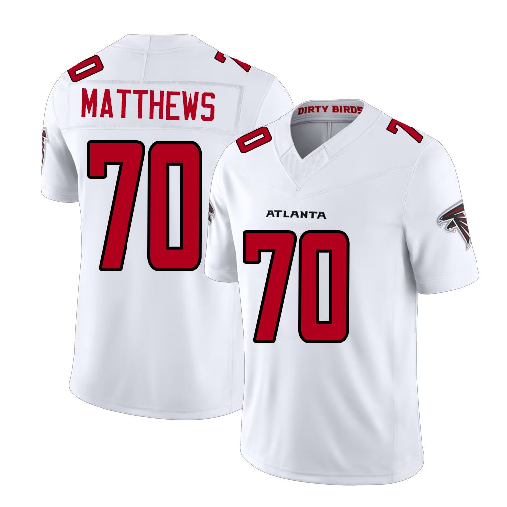 Atlanta #70 Matthews Player Football V Neck Short Sleeve White Jersey Jake For Men Youth Women Gift