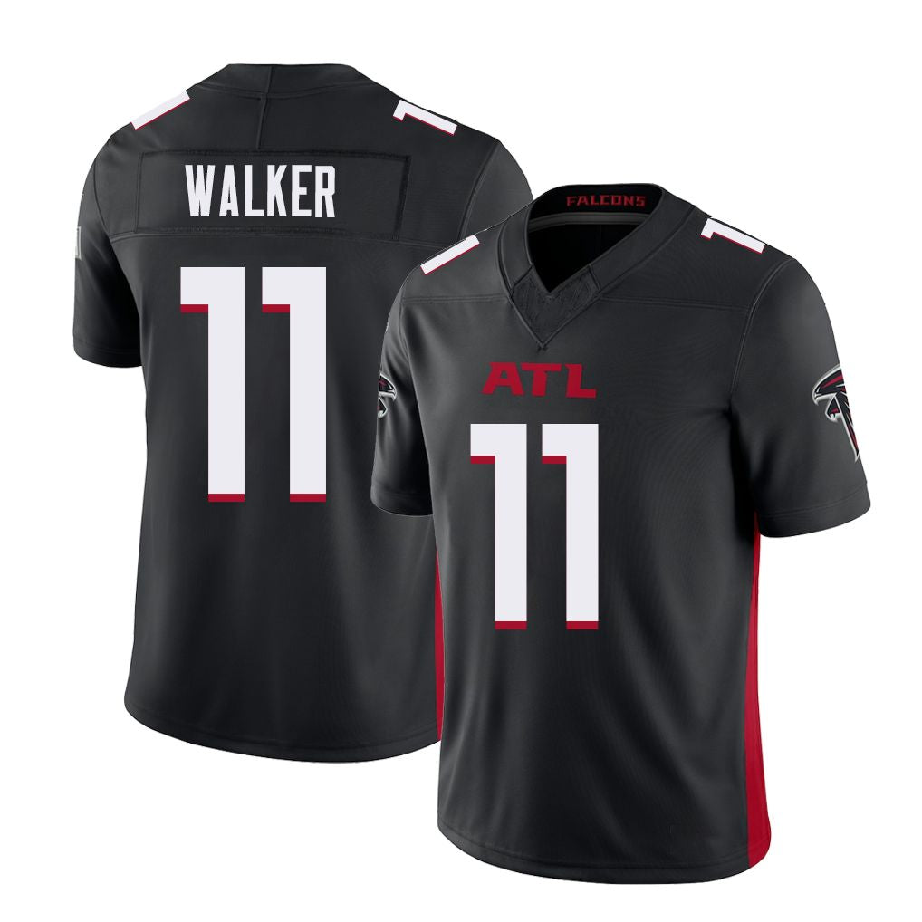 Atlanta #11 Walker Player Football V Neck Short Sleeve Black Jersey Jalon For Men Youth Women Gift