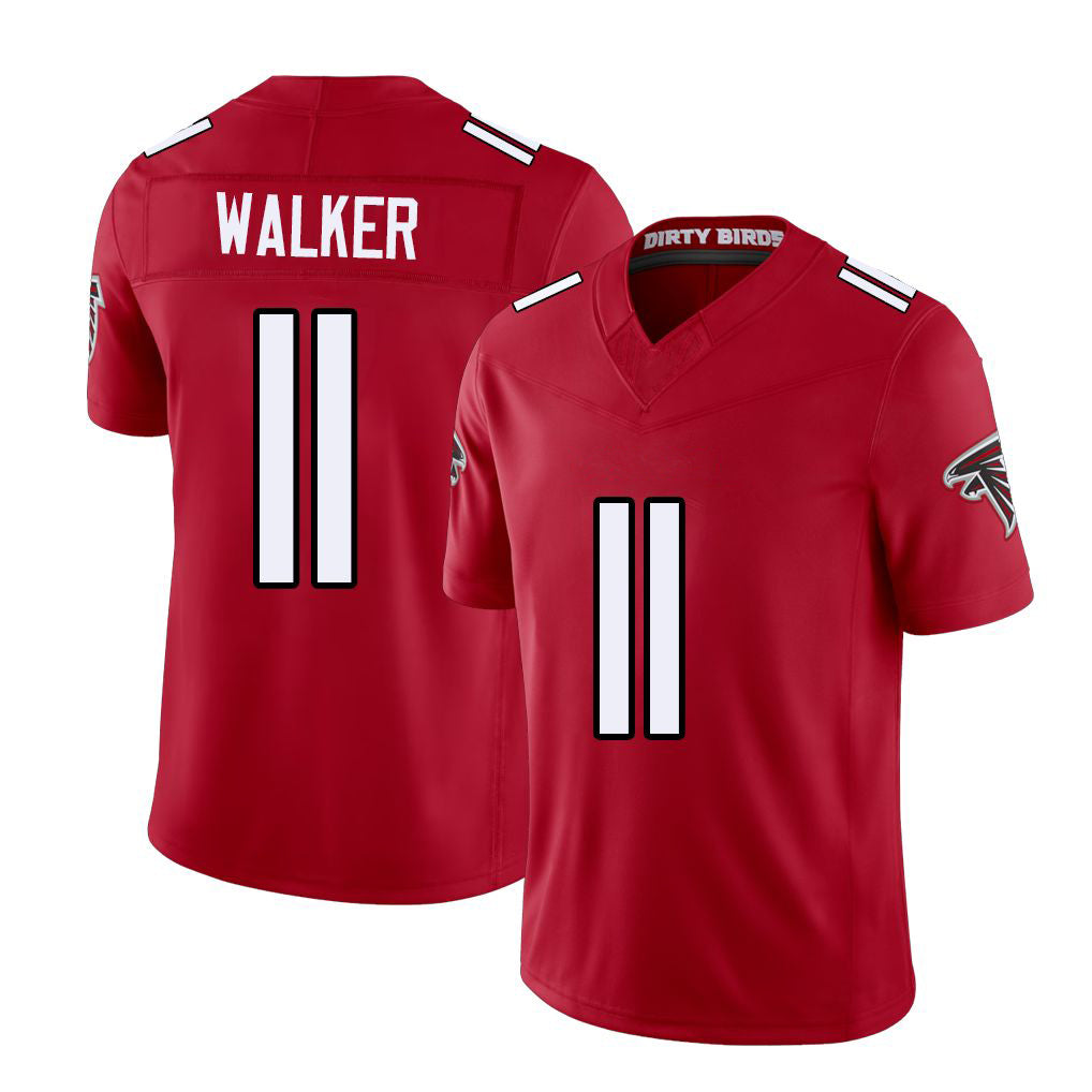 Atlanta #11 Walker Player Football V Neck Short Sleeve Red Jersey Jalon For Men Youth Women Gift