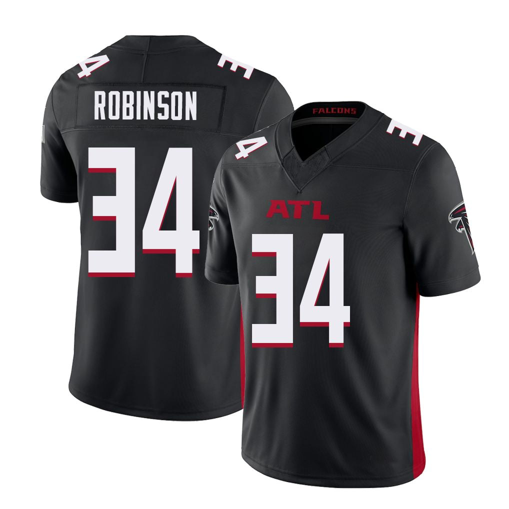 Atlanta #34 Robinson Player Football V Neck Short Sleeve Black Jersey Jammie For Men Youth Women Gift