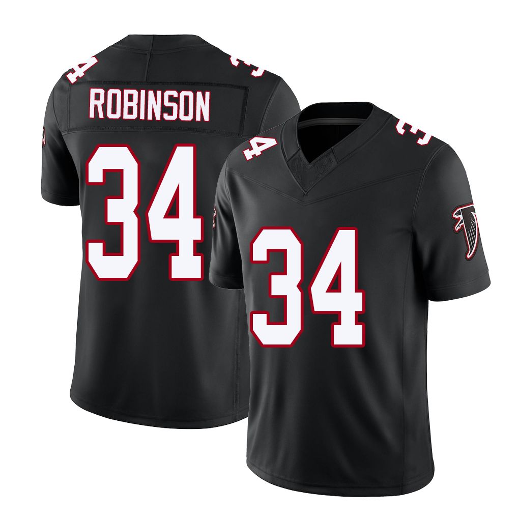 Atlanta #34 Robinson Player Football V Neck Short Sleeve Black Throwback Jersey Jammie For Men Youth Women Gift