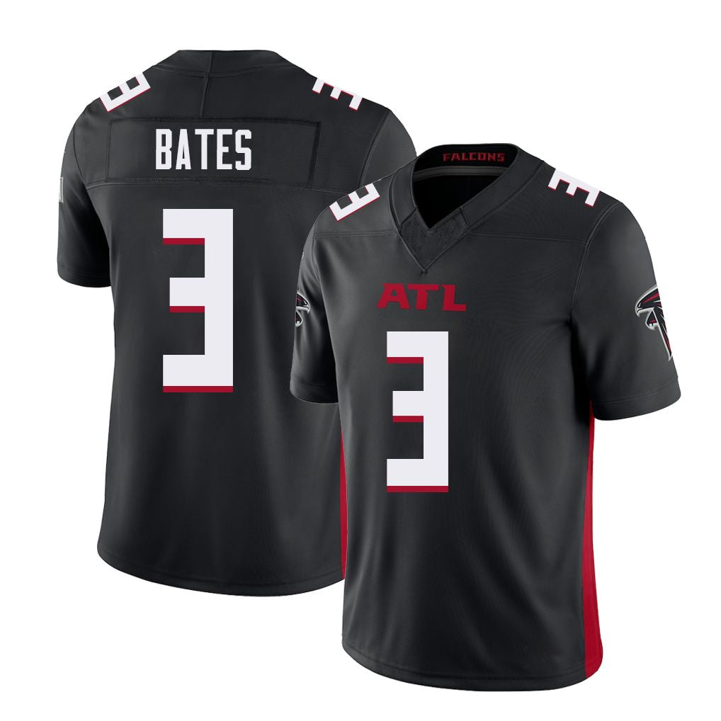 Atlanta #3 Bates Player Football V Neck Short Sleeve Black Jersey Jessie For Men Youth Women Gift