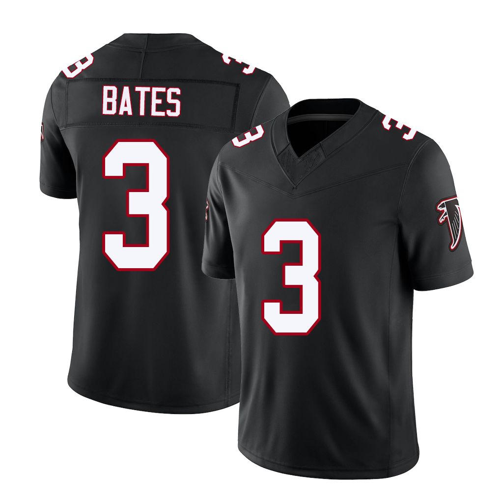 Atlanta #3 Bates Player Football V Neck Short Sleeve Black Throwback Jersey Jessie For Men Youth Women Gift