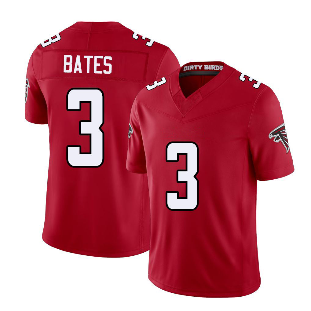 Atlanta #3 Bates Player Football V Neck Short Sleeve Red Jersey Jessie For Men Youth Women Gift