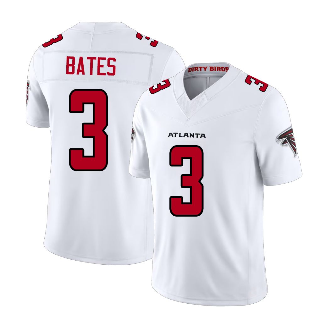 Atlanta #3 Bates Player Football V Neck Short Sleeve White Jersey Jessie For Men Youth Women Gift