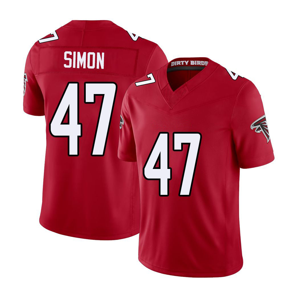 Atlanta #47 Simon Player Football V Neck Short Sleeve Red Jersey Joshua For Men Youth Women Gift