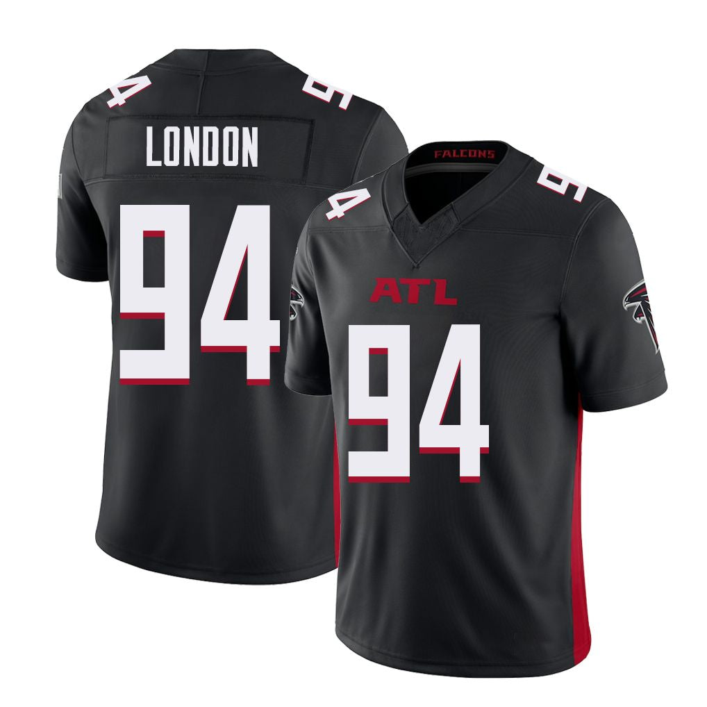 Atlanta #94 London Player Football V Neck Short Sleeve Black Jersey LaCale For Men Youth Women Gift