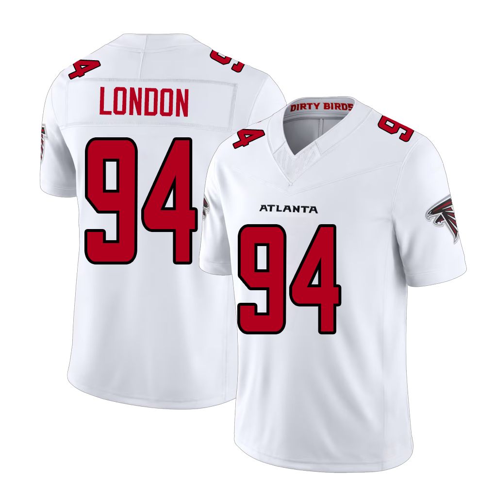Atlanta #94 London Player Football V Neck Short Sleeve White Jersey LaCale For Men Youth Women Gift