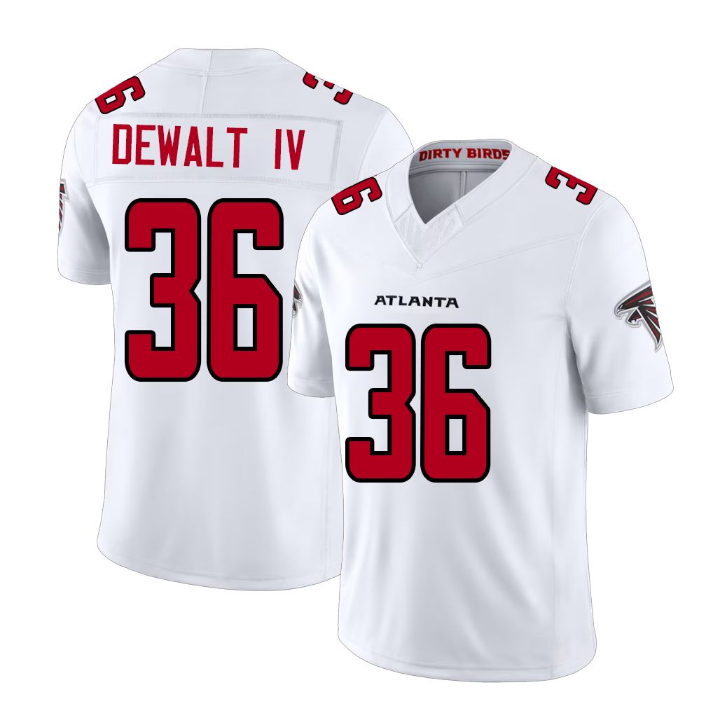 Atlanta #36 DeWalt IV Player Football V Neck Short Sleeve White Jersey Malcolm For Men Youth Women Gift