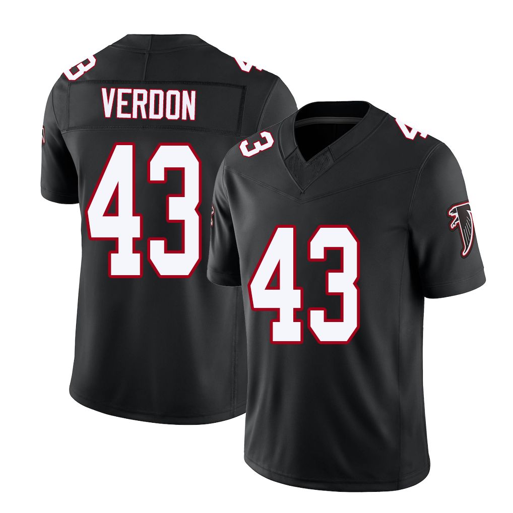 Atlanta #43 Verdon Player Football V Neck Short Sleeve Black Throwback Jersey Malik For Men Youth Women Gift