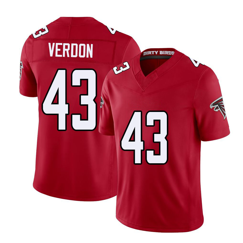 Atlanta #43 Verdon Player Football V Neck Short Sleeve Red Jersey Malik For Men Youth Women Gift