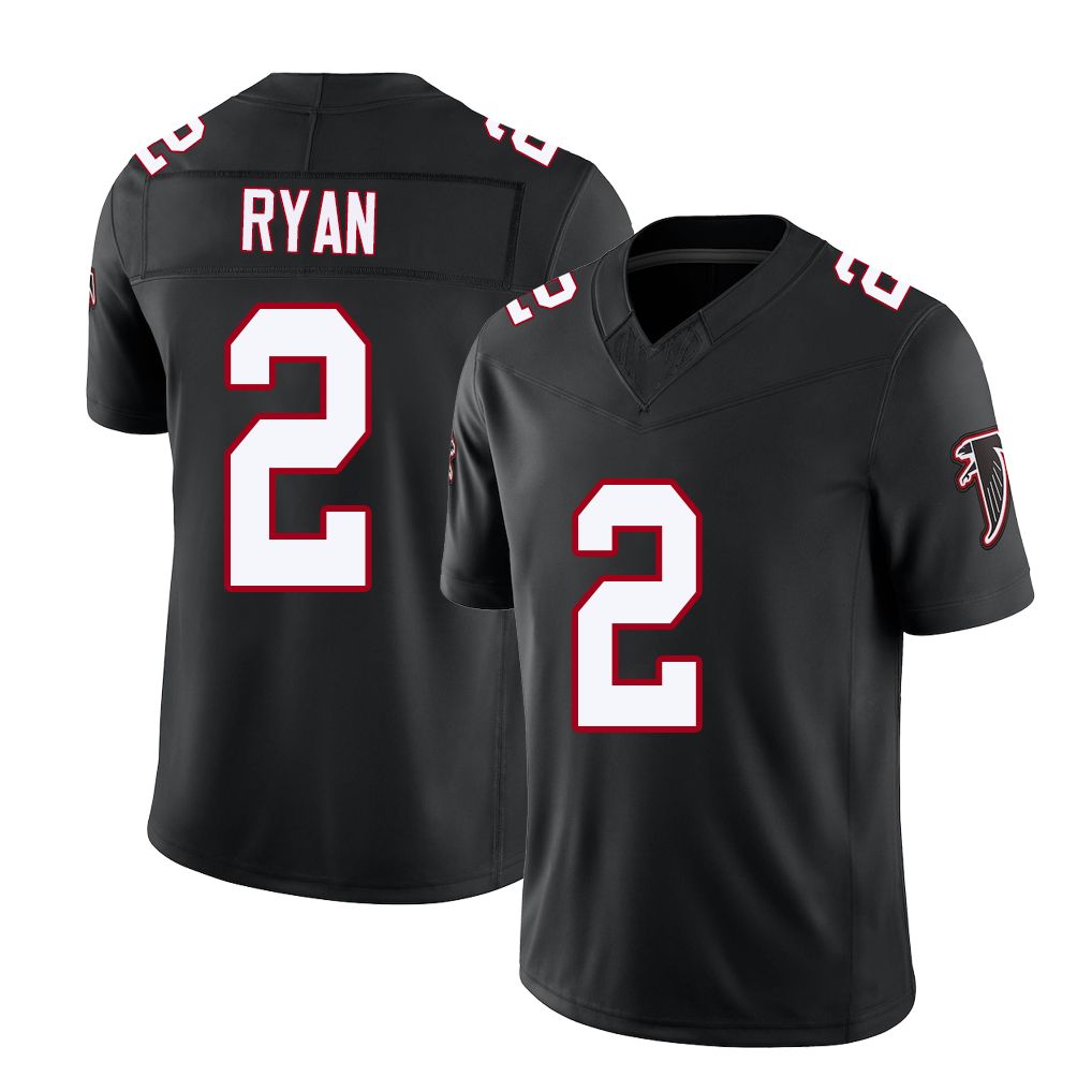 Atlanta #2 Ryan Player Football V Neck Short Sleeve Black Throwback Jersey Matt For Men Youth Women Gift