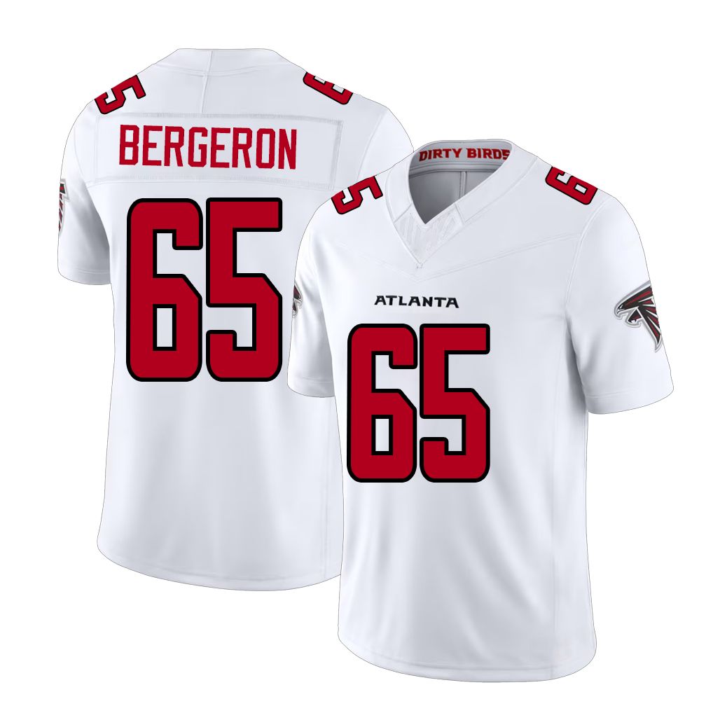 Atlanta #65 Bergeron Player Football V Neck Short Sleeve White Jersey Matthew For Men Youth Women Gift
