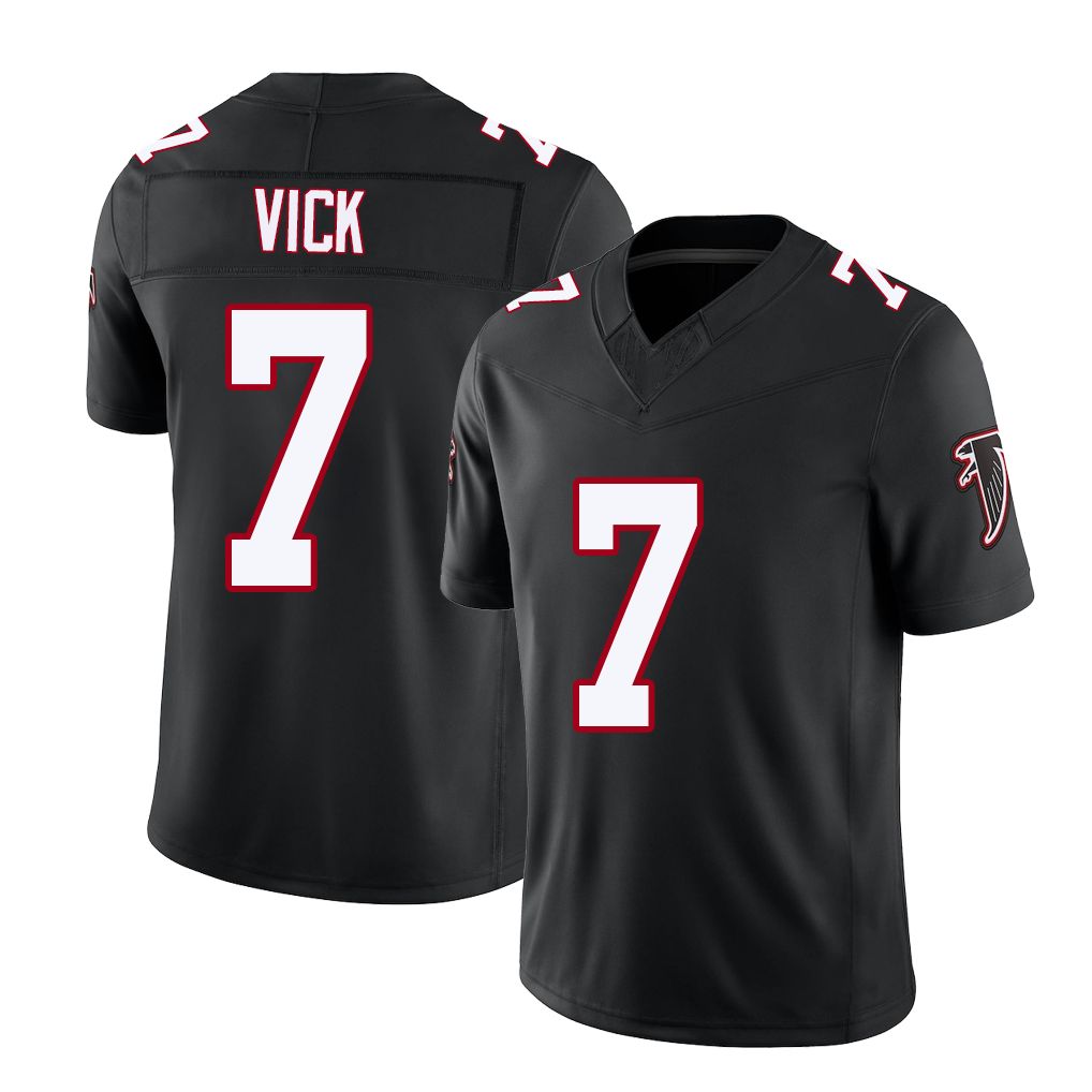 Atlanta #7 Vick Player Football V Neck Short Sleeve Black Throwback Jersey Michael For Men Youth Women Gift
