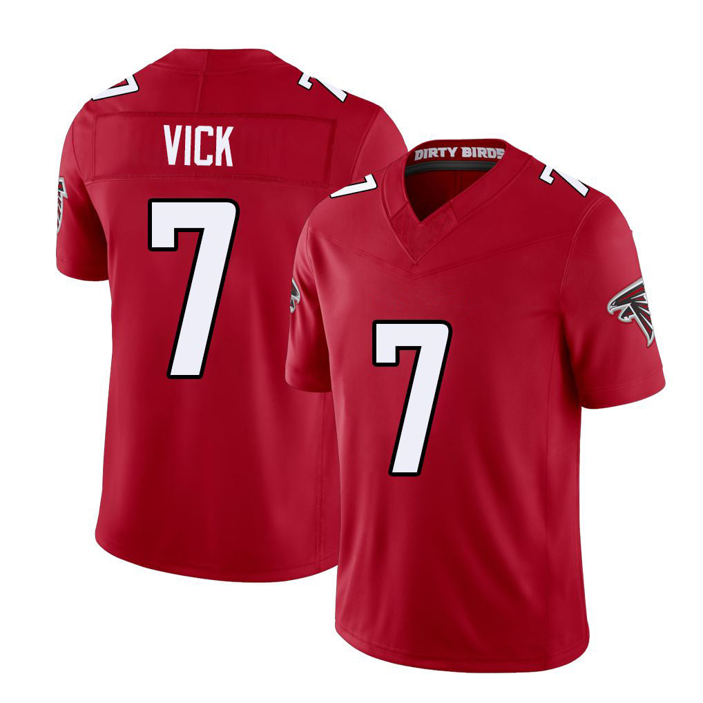 Atlanta #7 Vick Player Football V Neck Short Sleeve Red Jersey Michael For Men Youth Women Gift