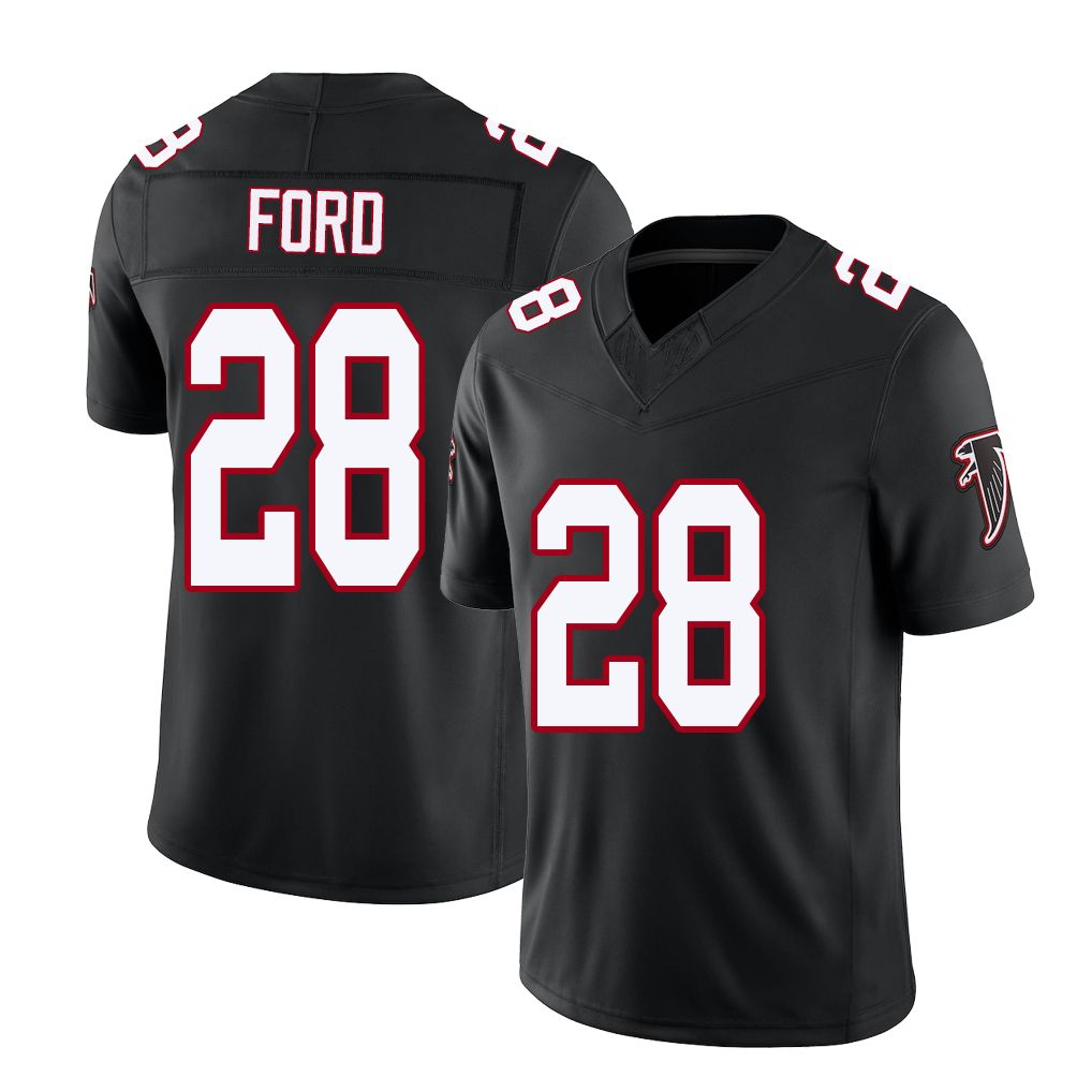 Atlanta #28 Ford Player Football V Neck Short Sleeve Black Throwback Jersey Mike For Men Youth Women Gift