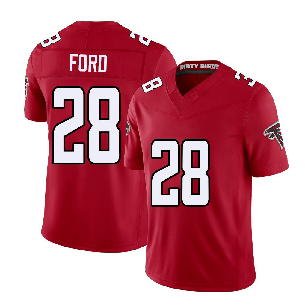 Atlanta #28 Ford Player Football V Neck Short Sleeve Red Jersey Mike For Men Youth Women Gift