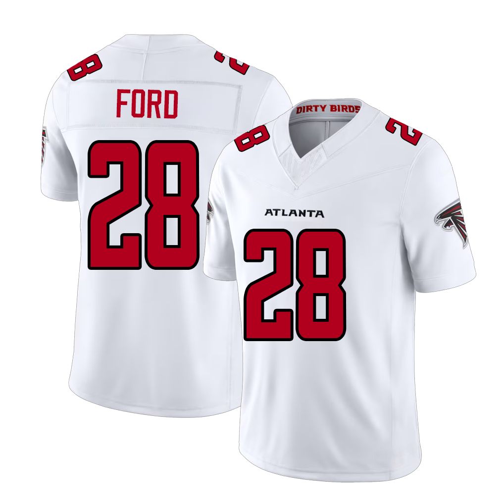 Atlanta #28 Ford Player Football V Neck Short Sleeve White Jersey Mike For Men Youth Women Gift