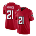 Atlanta #21 Hughes Player Football V Neck Short Sleeve Red Jersey Mike For Men Youth Women Gift