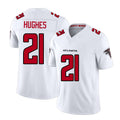Atlanta #21 Hughes Player Football V Neck Short Sleeve White Jersey Mike For Men Youth Women Gift