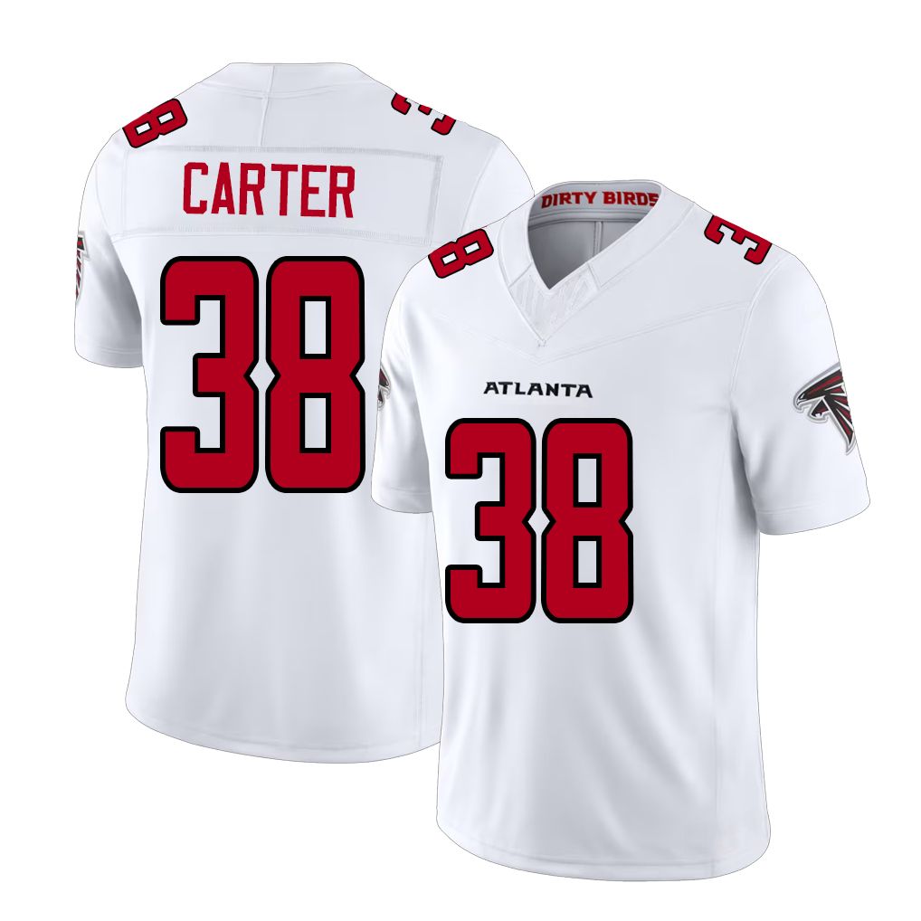Atlanta #38 Carter Player Football V Neck Short Sleeve White Jersey Nate For Men Youth Women Gift