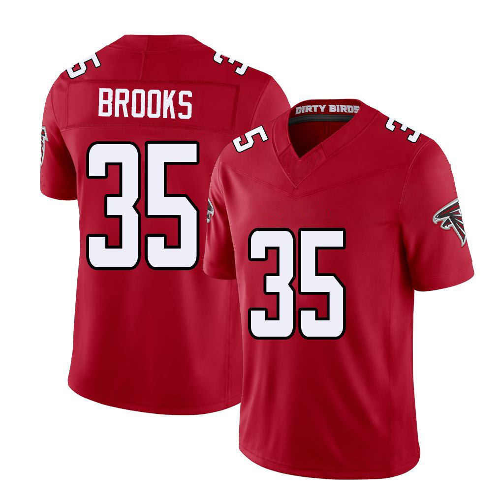 Atlanta #35 Brooks Player Football V Neck Short Sleeve Red Jersey Natrone For Men Youth Women Gift