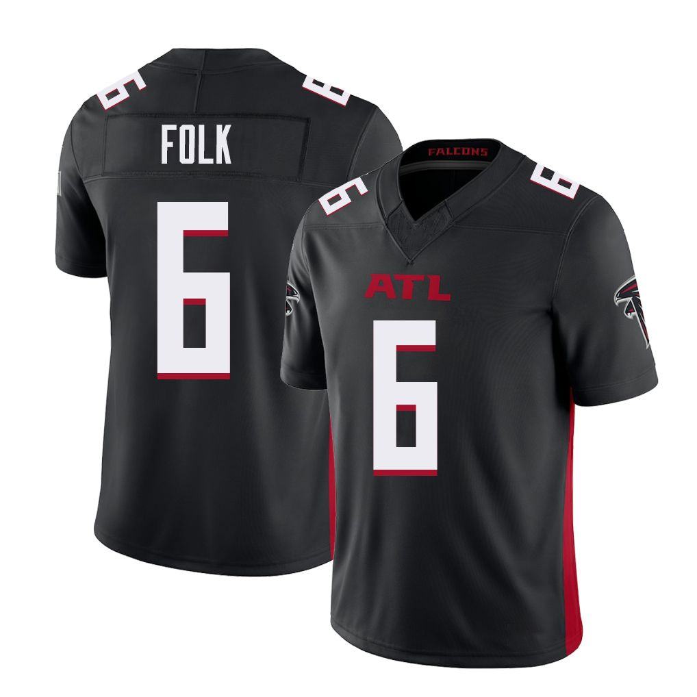 Atlanta #6 Folk Player Football V Neck Short Sleeve Black Jersey Nick For Men Youth Women Gift