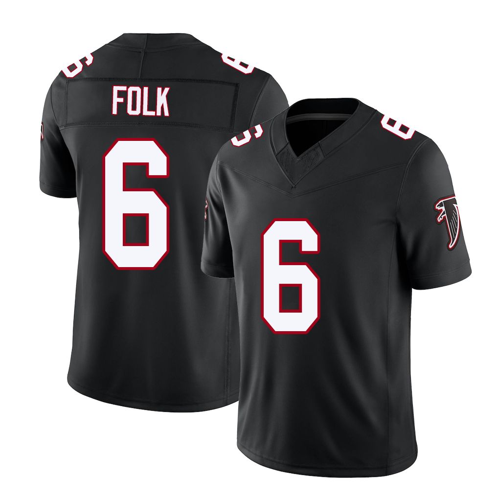 Atlanta #6 Folk Player Football V Neck Short Sleeve Black Throwback Jersey Nick For Men Youth Women Gift