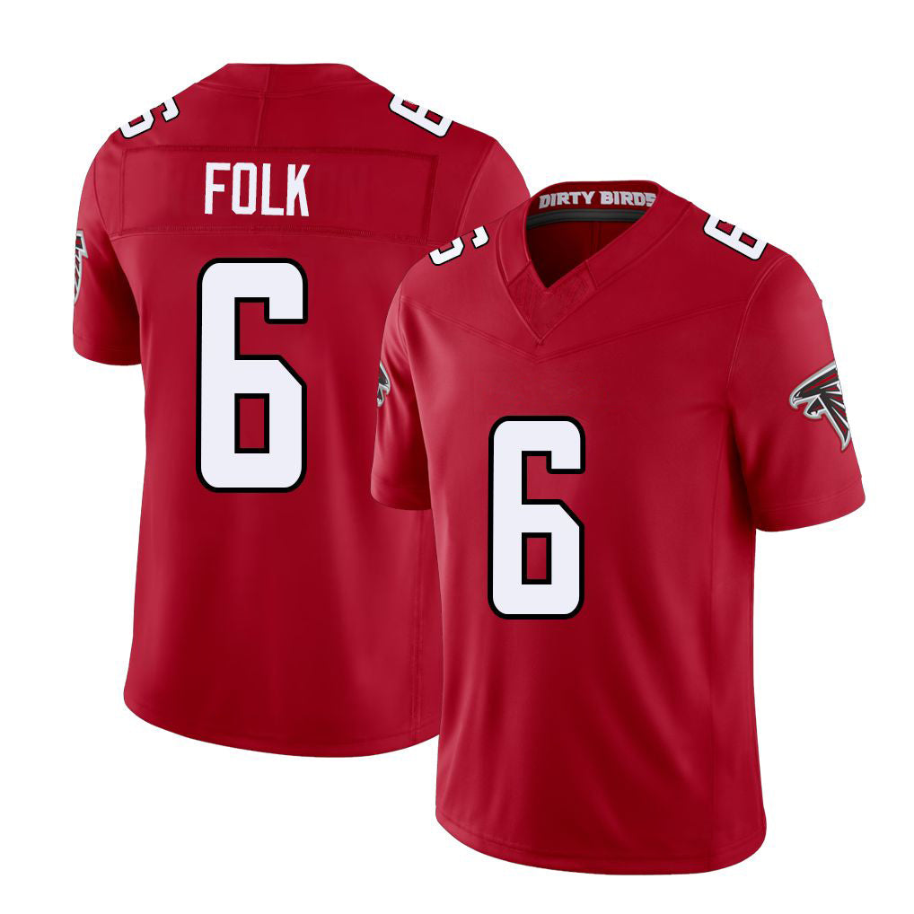 Atlanta #6 Folk Player Football V Neck Short Sleeve Red Jersey Nick For Men Youth Women Gift