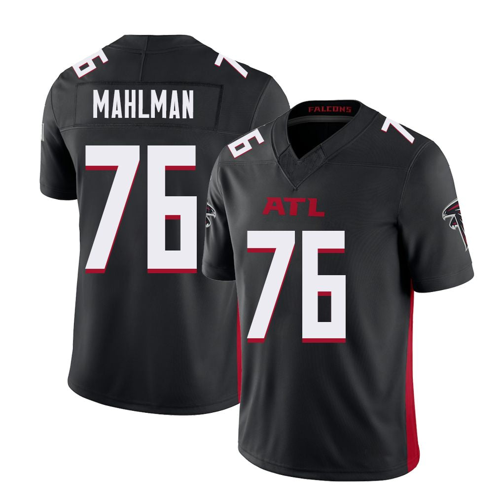 Atlanta #76 Mahlman Player Football V Neck Short Sleeve Black Jersey Riley For Men Youth Women Gift