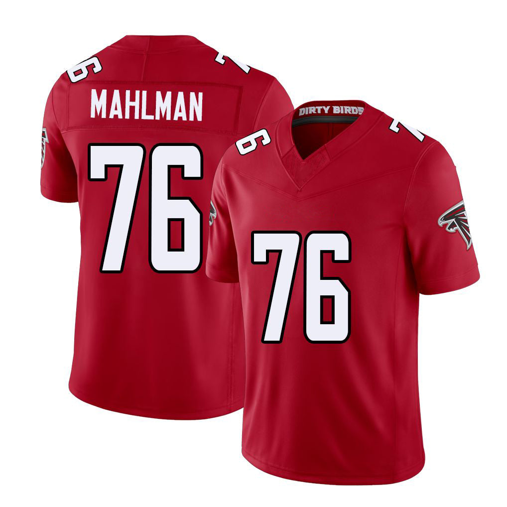 Atlanta #76 Mahlman Player Football V Neck Short Sleeve Red Jersey Riley For Men Youth Women Gift