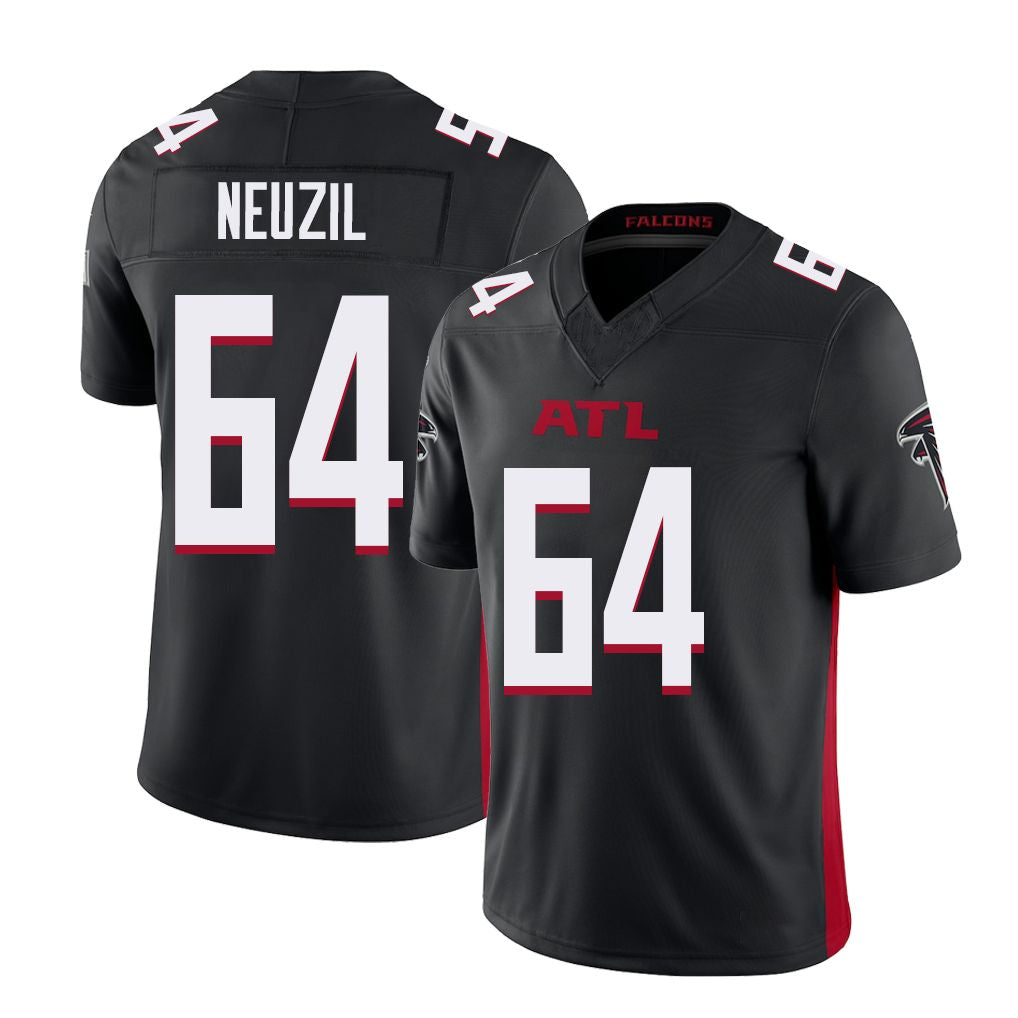 Atlanta #64 Neuzil Player Football V Neck Short Sleeve Black Jersey Ryan For Men Youth Women Gift