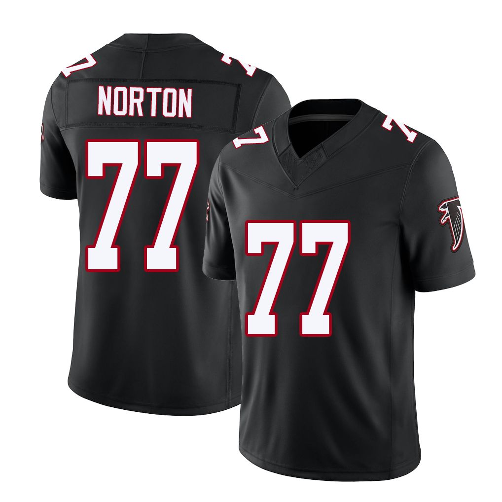 Atlanta #77 Norton Player Football V Neck Short Sleeve Black Throwback Jersey Storm For Men Youth Women Gift