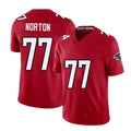 Atlanta #77 Norton Player Football V Neck Short Sleeve Red Jersey Storm For Men Youth Women Gift