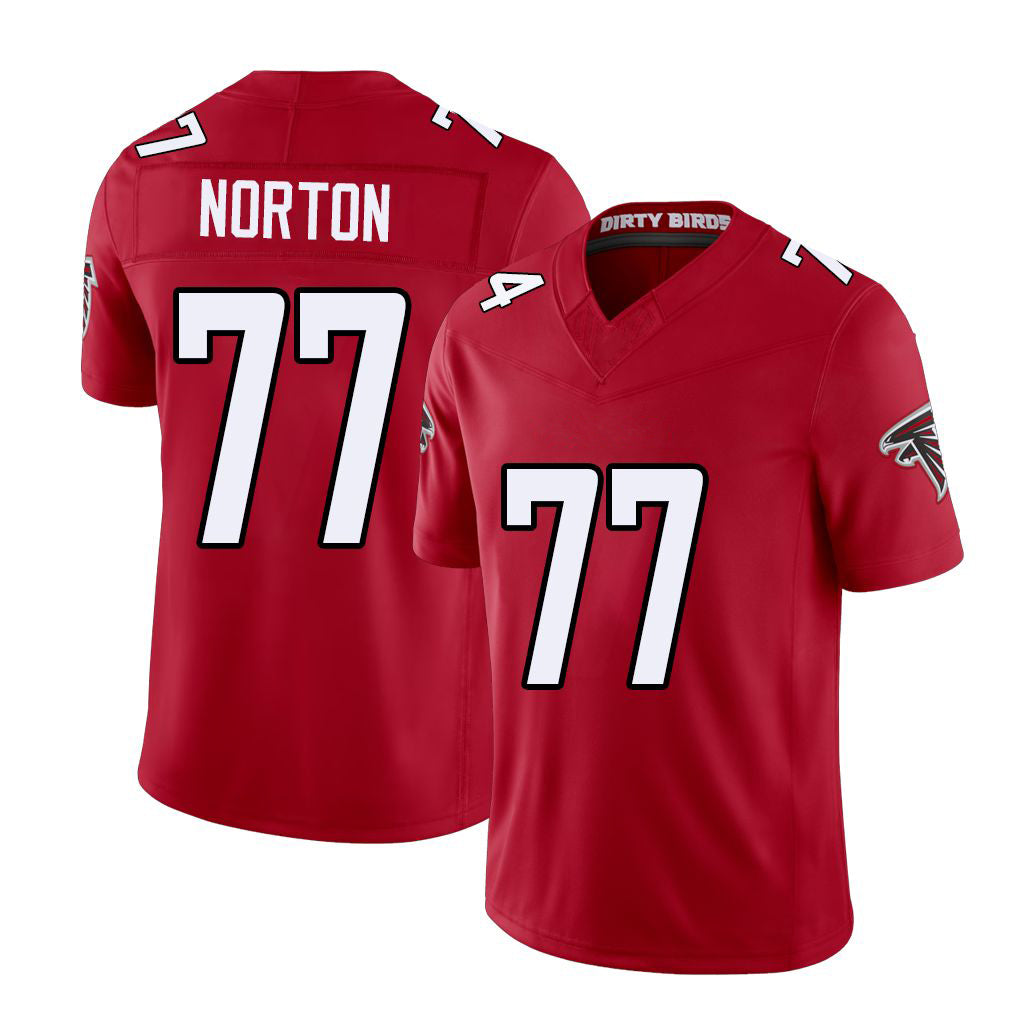 Atlanta #77 Norton Player Football V Neck Short Sleeve Red Jersey Storm For Men Youth Women Gift