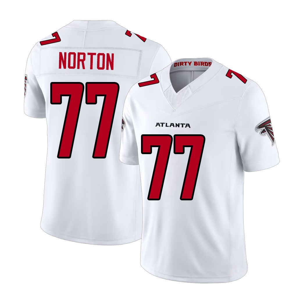 Atlanta #77 Norton Player Football V Neck Short Sleeve White Jersey Storm For Men Youth Women Gift
