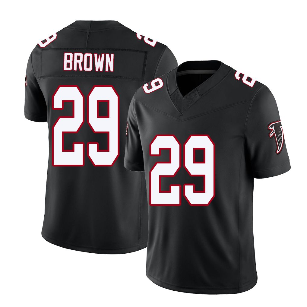 Atlanta #29 Brown Player Football V Neck Short Sleeve Black Throwback Jersey Sydney For Men Youth Women Gift