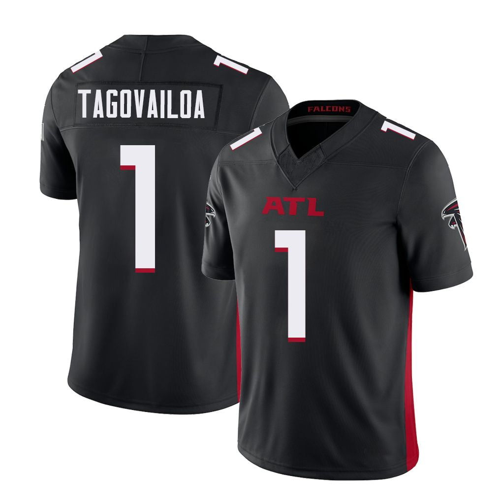 Atlanta #1 Tagovailoa Player Football V Neck Short Sleeve Black Jersey Tua For Men Youth Women Gift