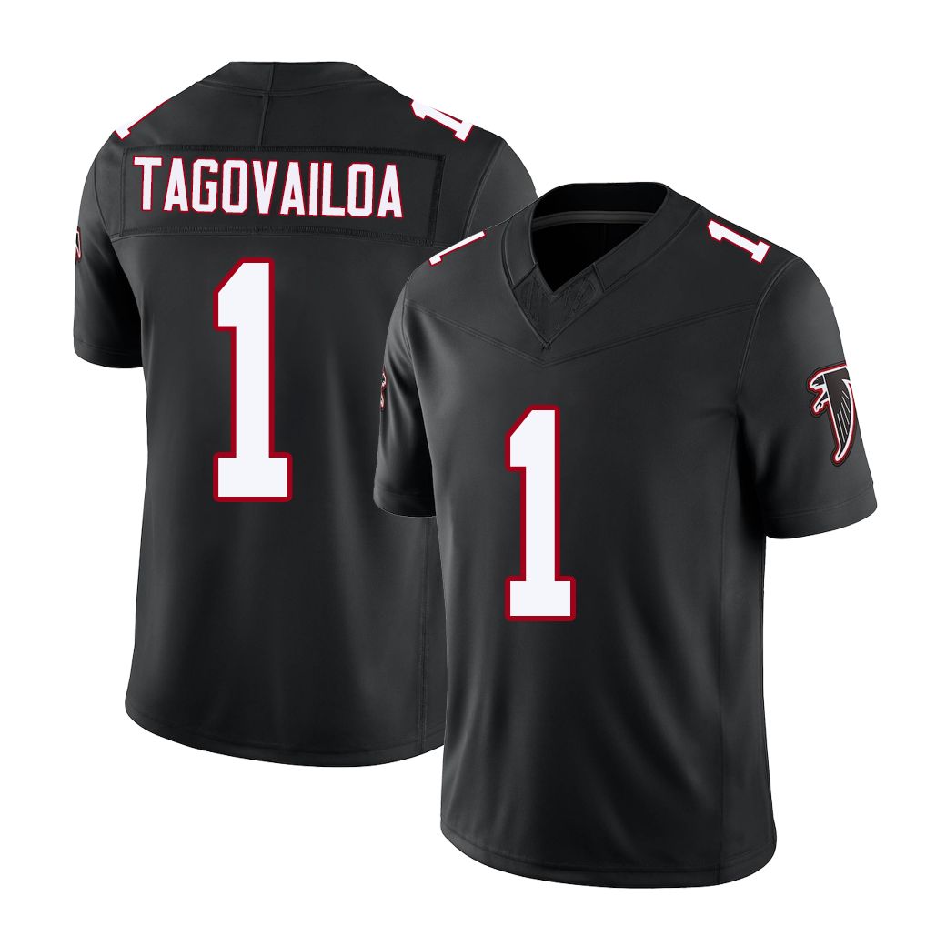 Atlanta #1 Tagovailoa Player Football V Neck Short Sleeve Black Throwback Jersey Tua For Men Youth Women Gift