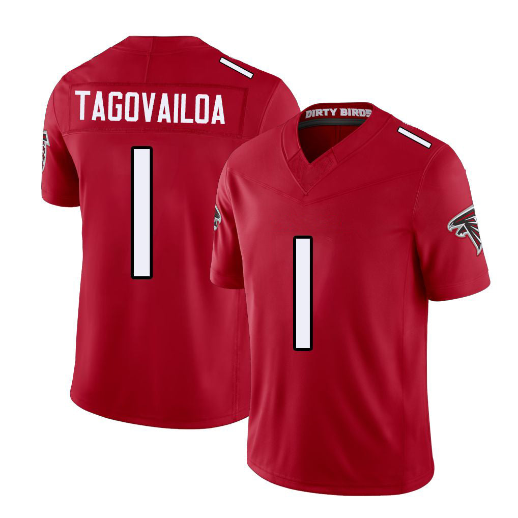 Atlanta #1 Tagovailoa Player Football V Neck Short Sleeve Red Jersey Tua For Men Youth Women Gift