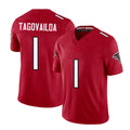 Atlanta #1 Tagovailoa Player Football V Neck Short Sleeve Red Jersey Tua For Men Youth Women Gift
