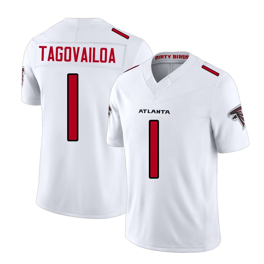 Atlanta #1 Tagovailoa Player Football V Neck Short Sleeve White Jersey Tua For Men Youth Women Gift