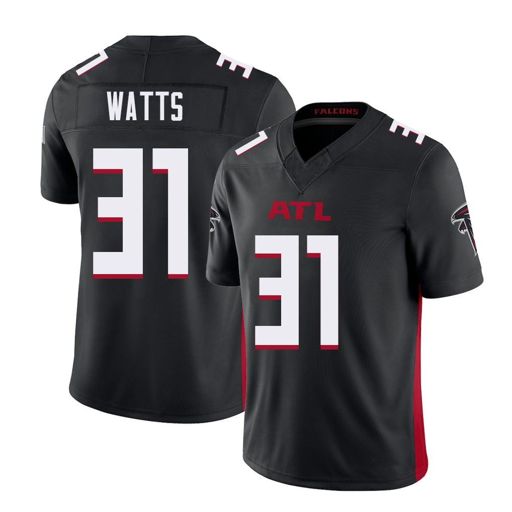 Atlanta #31 Watts Player Football V Neck Short Sleeve Black Jersey Xavier For Men Youth Women Gift