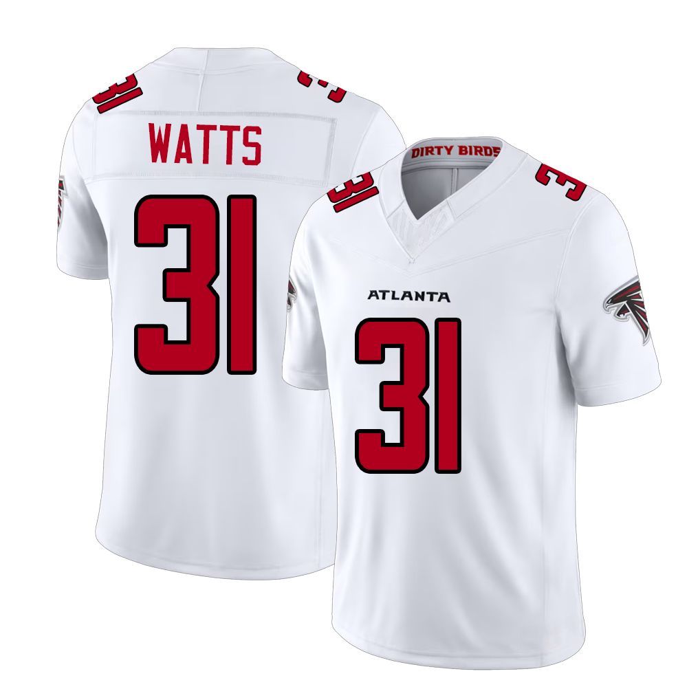 Atlanta #31 Watts Player Football V Neck Short Sleeve White Jersey Xavier For Men Youth Women Gift