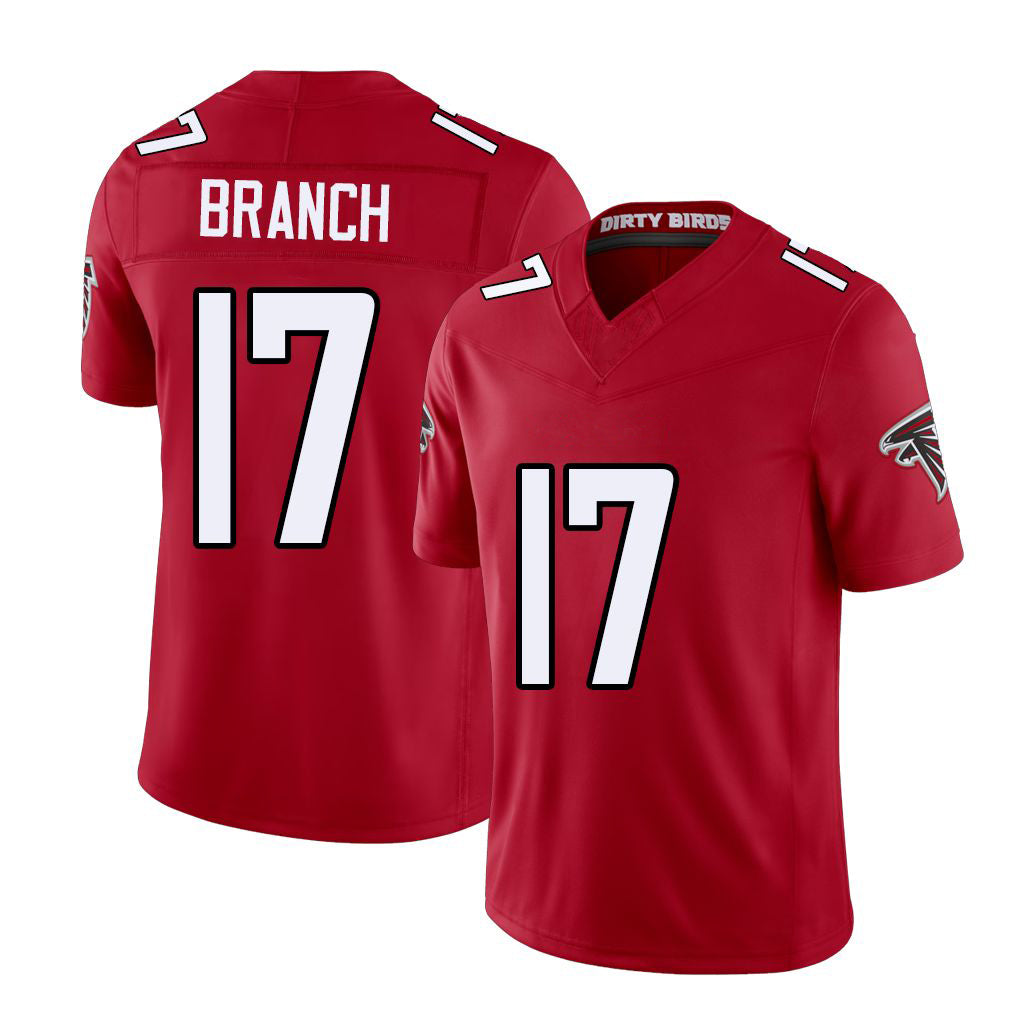 Atlanta #17 Branch Player Football V Neck Short Sleeve Red Jersey Zachariah For Men Youth Women Gift