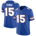 Florida #15 Tebow Player College Football V Neck Short Sleeve Blue Jersey Tim For Men Youth Women